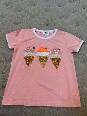 EUC LOLA AND THE BOYS SIZE 8 ice cream sparkle beaded tee short sleeve TSHIRT
